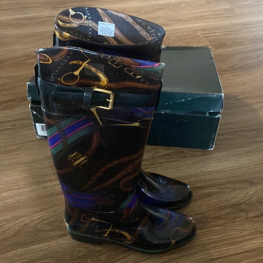 Lauren Ralph Lauren Rossalyn II Equestrian Rain Boots SZ 6 Preppy Knee High